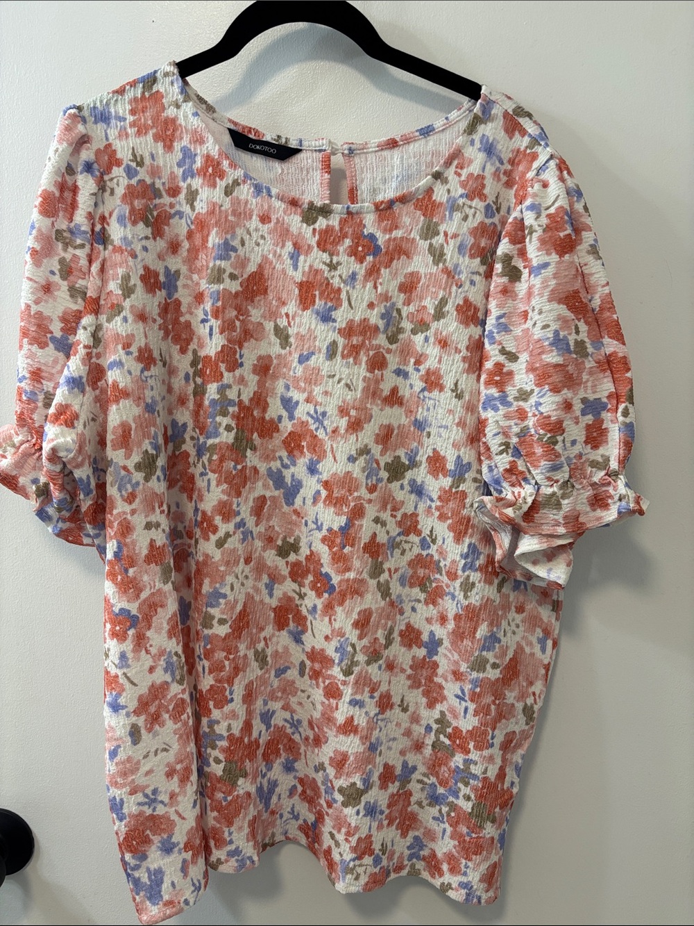 Cream Top with Coral and Lavender Floral Print